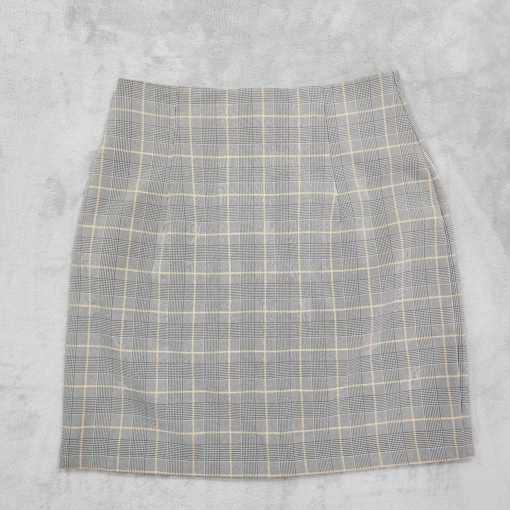 Vintage Be Smart Skirt Women 9/10 Black Plaid Pencil Mini Back Zip Office Preppy